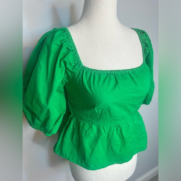 NWT sz M Sim & Sam emerald green ruched puff bubble sleeve top blouse - Picture 5 of 9